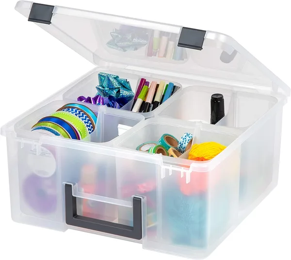IRIS USA 20 Quart Portable Storage Bin with Handle and Dividers