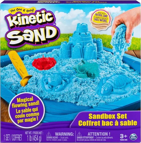 Kinetic Sand Sandbox Set with Tray and Molds (Blue, 1lb)