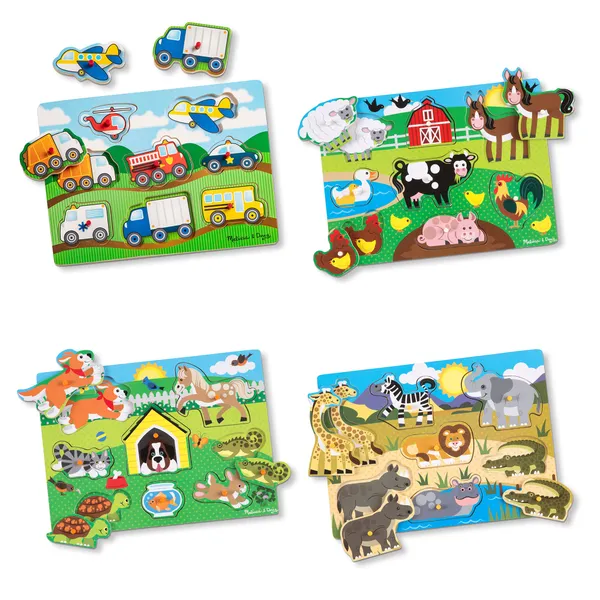 Melissa & Doug Classic Wooden Peg Puzzles (Set of 3)