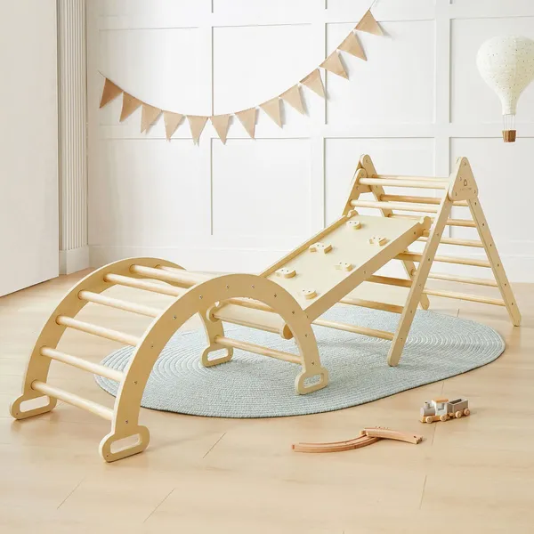 Tiny Land Pikler Triangle Set (Foldable, Natural Wood)