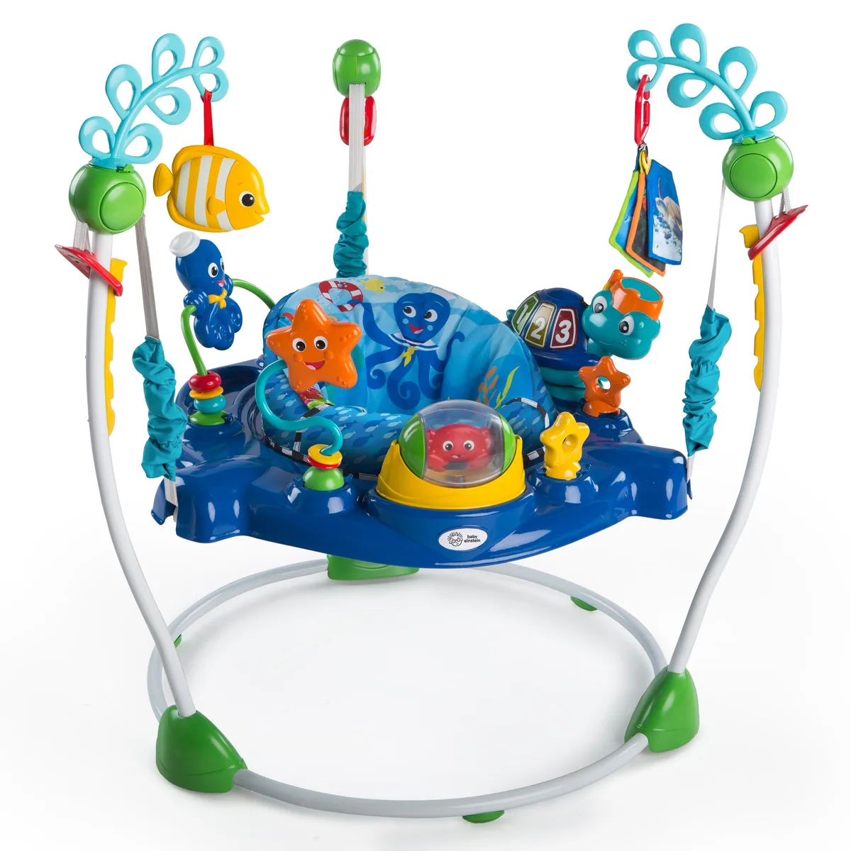 Neptune's Ocean Discovery Jumper, full view: the ocean-themed activity tray and three suspension arm