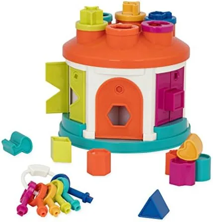 The full Shape Sorter House set with twelve shapes and the color-coded key ring.
