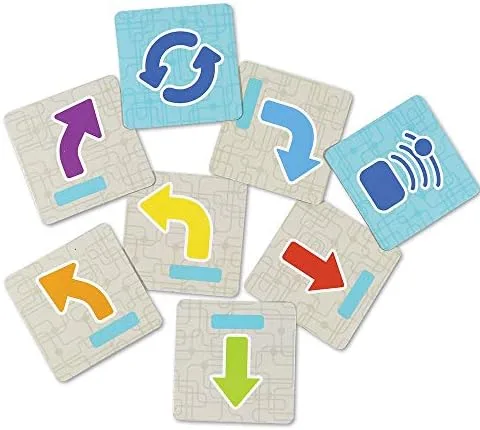 Coding tiles map physical instructions onto directional arrows, loops, and an object-detection symbo