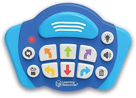 The remote programmer: eight directional buttons feed sequences to the robot without a screen in sig
