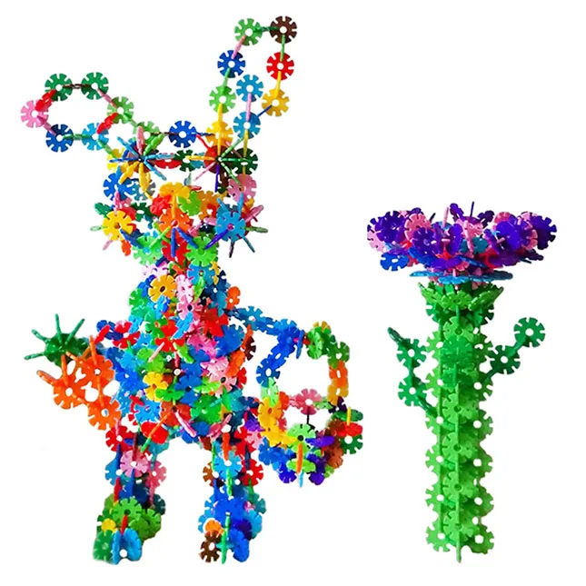 Sample creature and flower builds illustrating the open-ended construction range.