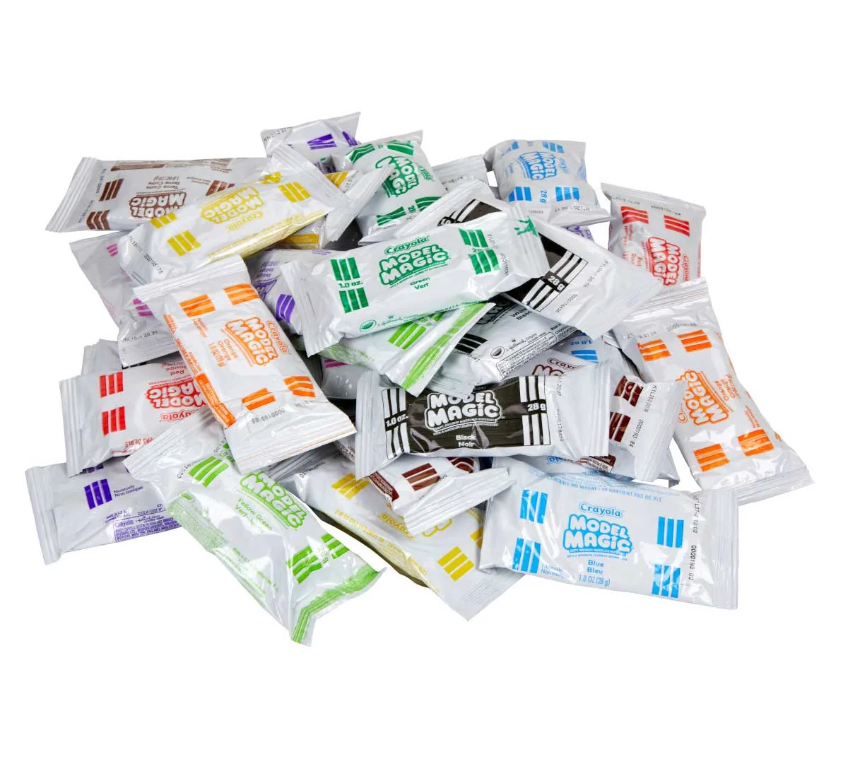 Single-serve Model Magic pouches in fifteen colors, each sealed to keep the compound fresh.