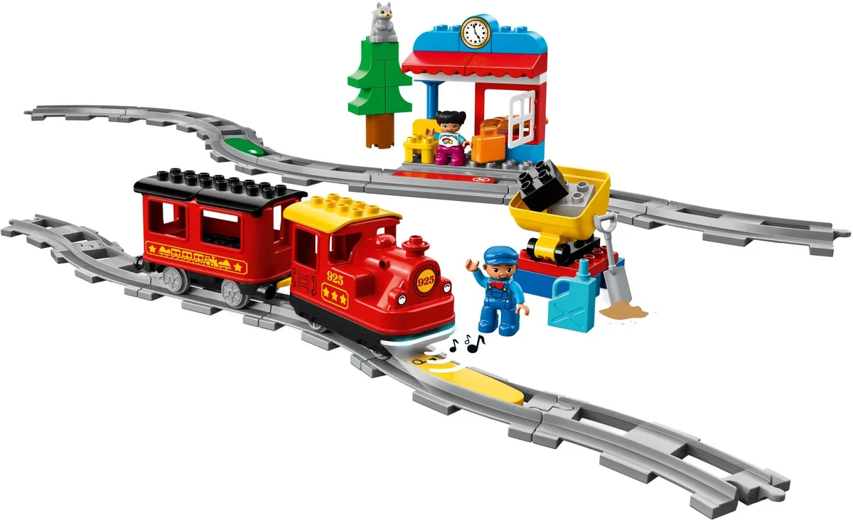 Yellow musical notes hint at the action bricks that trigger the train's coding-style behaviors when 