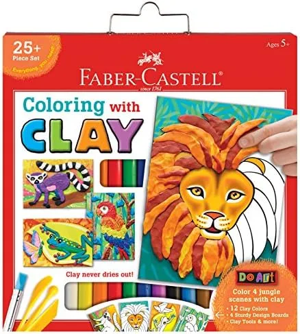 The 25-piece Do Art set arrives with four jungle-scene boards and twelve modeling-clay colors.