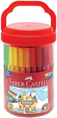 The signature red-handled Faber-Castell tub, the storage container that solves the missing-cap probl