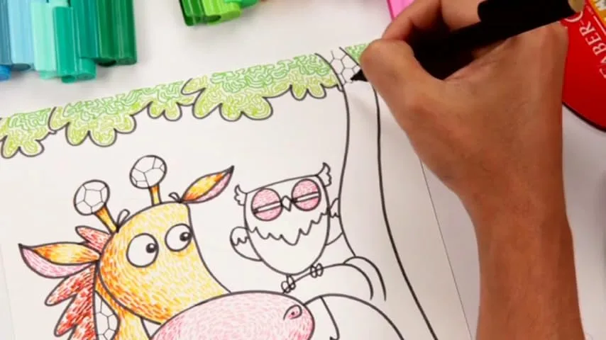 The pens in actual use, illustrating the saturated, washable pigment that holds up to enthusiastic s