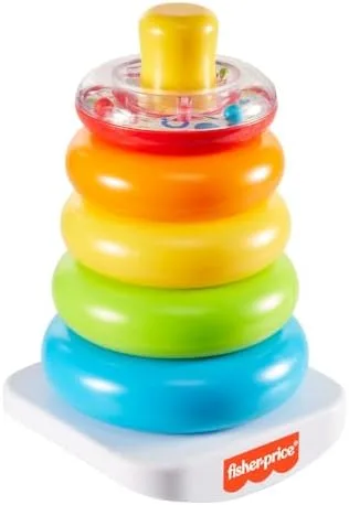 Five graduated rings on a rocking base — the canonical stacker, essentially unchanged since 1960.