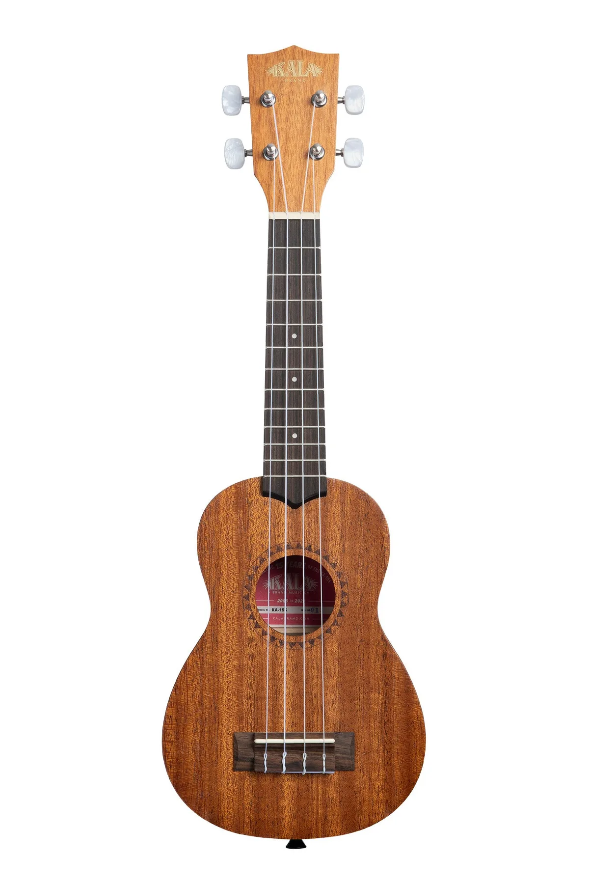 A straight-on view reveals the model label inside the soundhole and the 12-fret rosewood fingerboard
