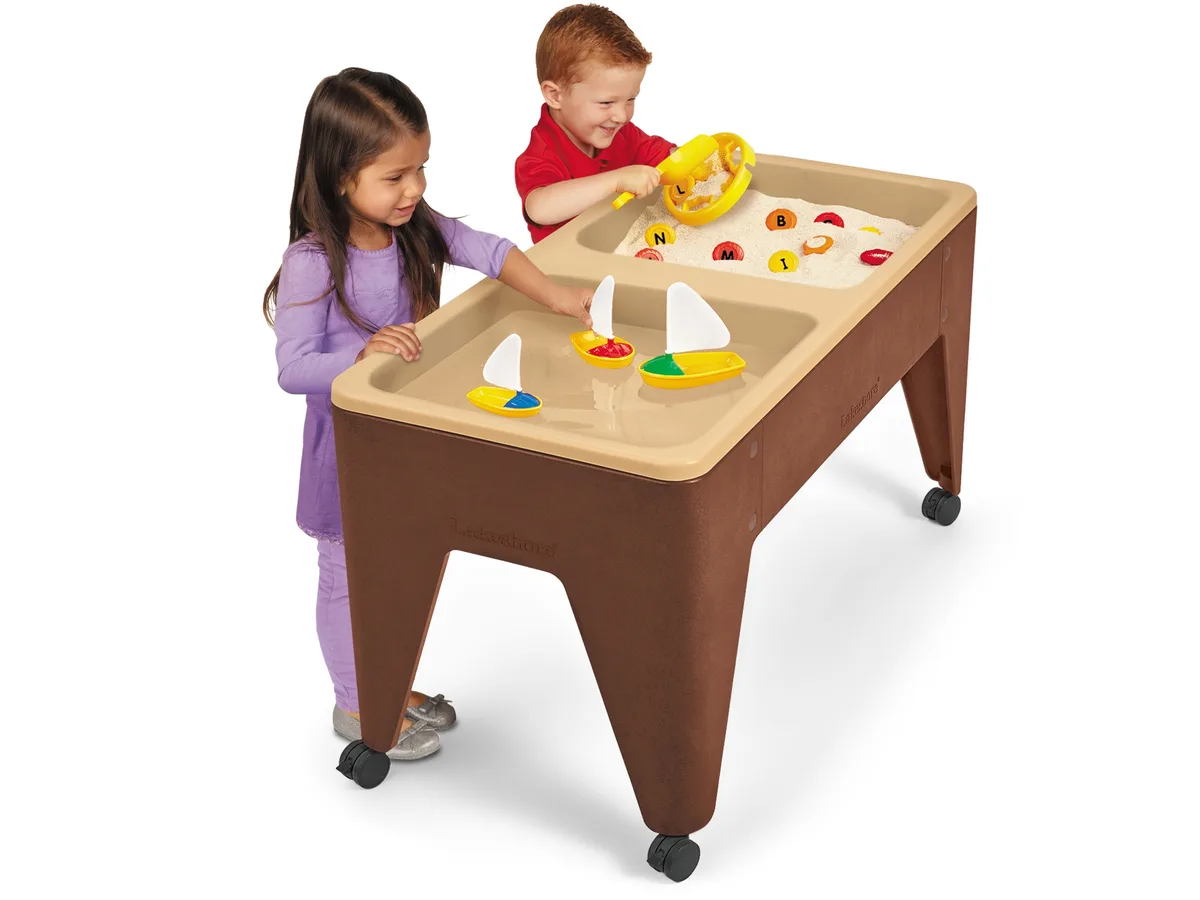 Letter-recognition activities turn the sensory bin into a literacy-adjacent learning station.