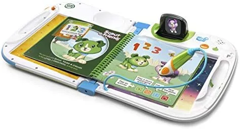 The LeapStart 3D unit open with an interactive book and stylus pen ready for use.