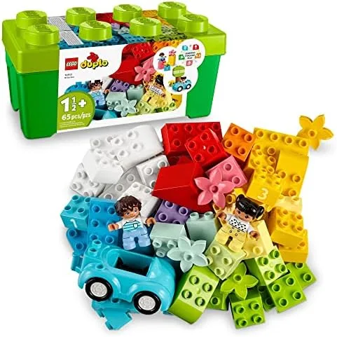 The 65-piece Brick Box ships in its signature green storage tub for ages eighteen months and up.