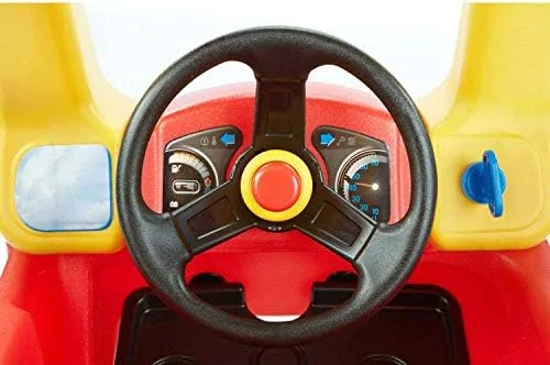 The dashboard layout includes a working horn, a key, and a fuel gauge, simple details that anchor pr