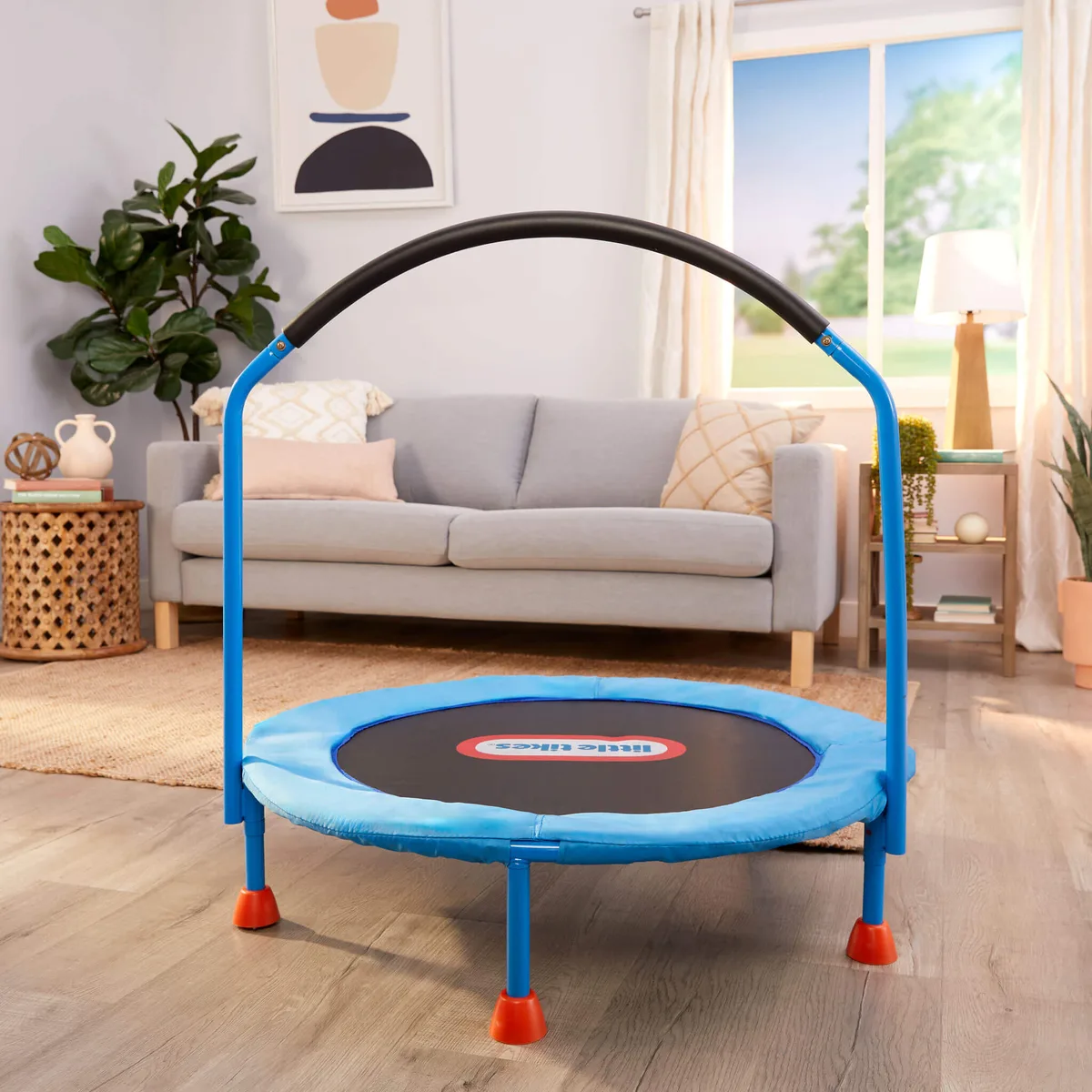 Footprint in a typical living room: roughly three feet across, easy to push aside between sessions.