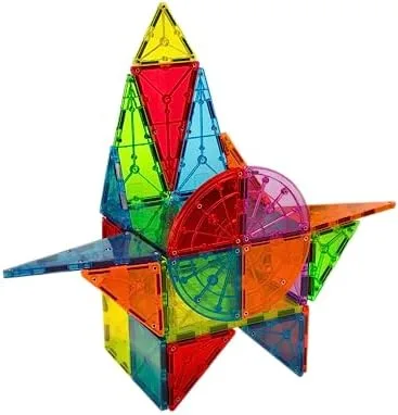 A starburst sculpture built from the new piece shapes that the original 100-piece set cannot produce