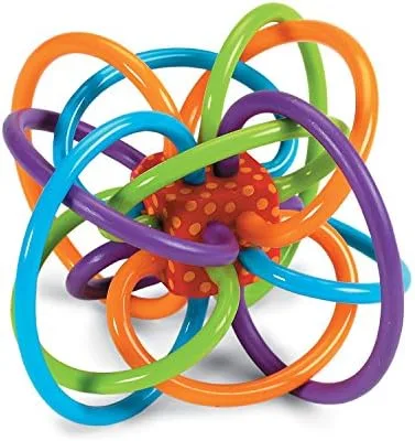 The Winkel's interlocking BPA-free tubes encase a soft rattle core, with no orientation a baby can g