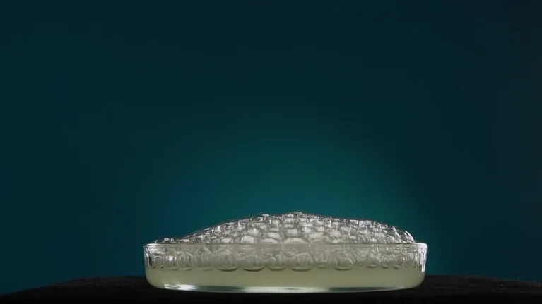 A finished crystalline reaction sits in its dish, the kit's quieter aesthetic payoff.