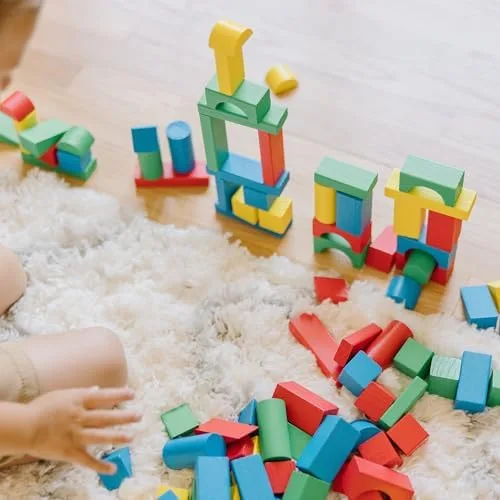 Multiple structures in progress at once — the way these blocks actually get played with.