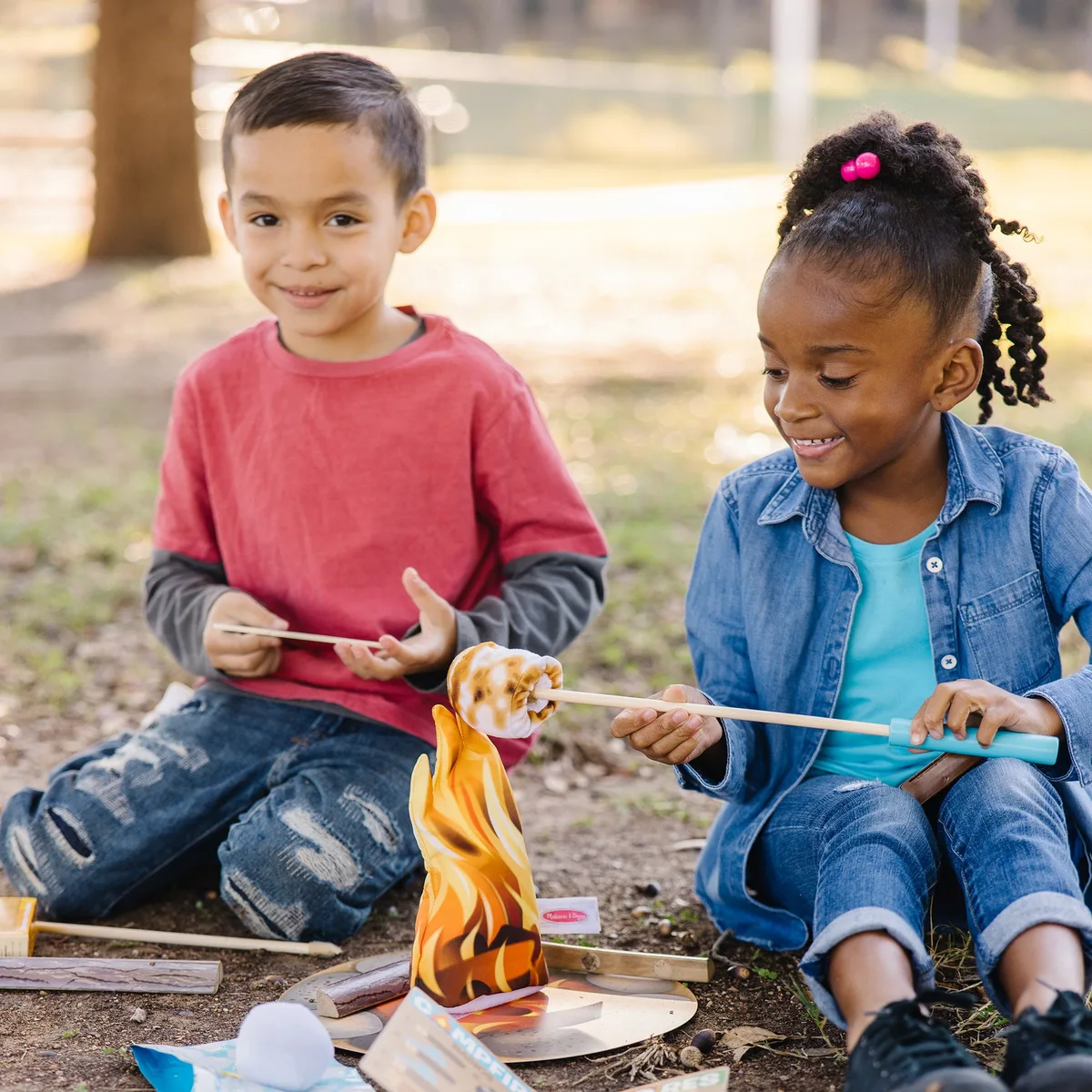 Outdoor pretend play extends the set's value beyond the playroom and into the backyard.