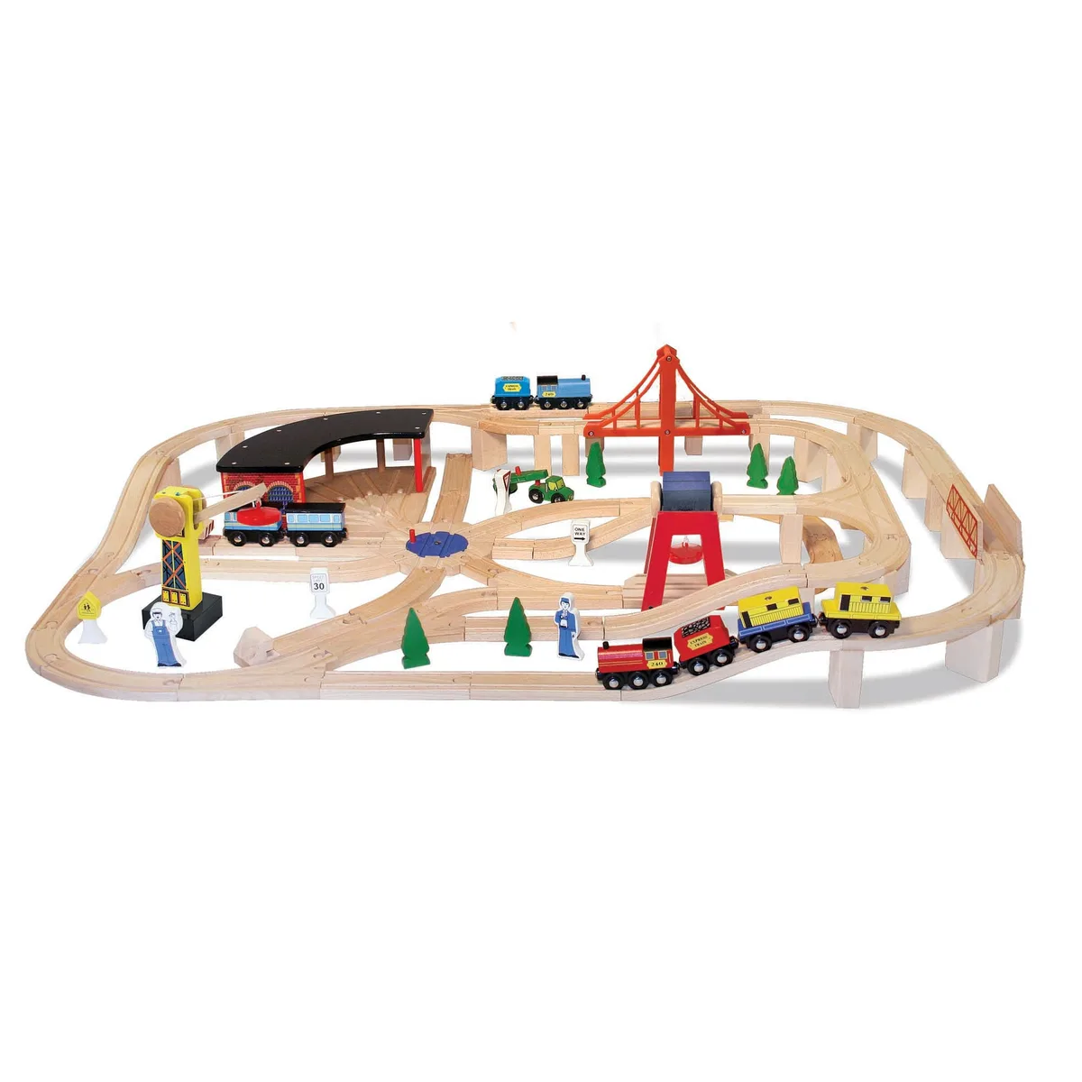 Full layout assembled — the visual answer to whether 130 pieces can build a coherent world.