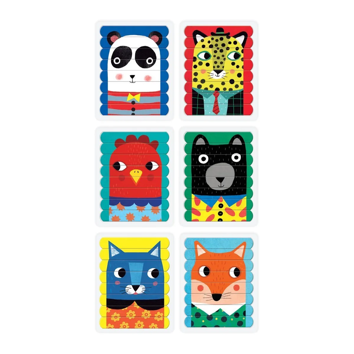 The sequencing logic asks toddlers to read color and pattern cues across stick edges.