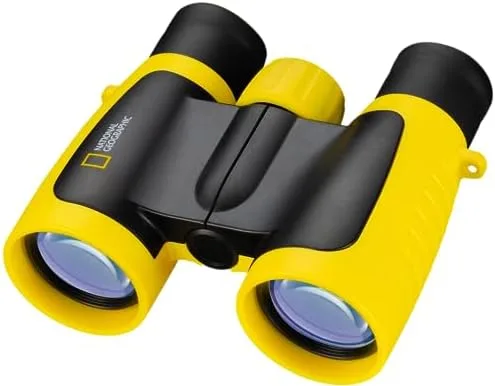 The binoculars use rubberized housings around real glass optics, sized for small hands to grip stead