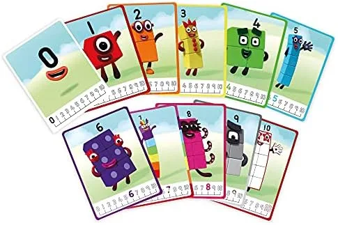 The character cards give each Numberblock a face, anchoring numeric value to a personality children 