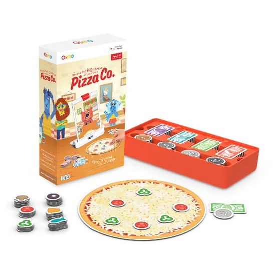 The full Pizza Co. kit: tablet stand, felt toppings, coin tray, and pizza base.
