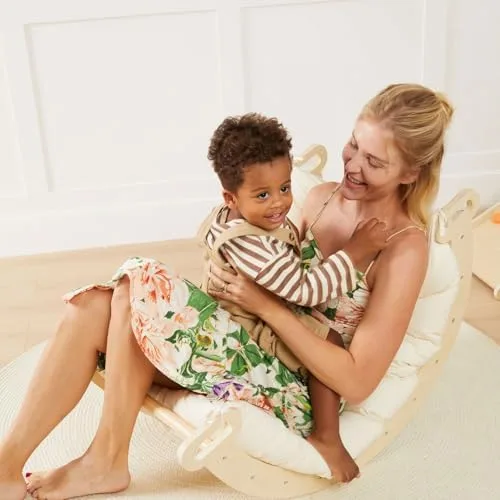 Inverted, the arch becomes a rocker — a quiet seat for a parent and a small passenger.