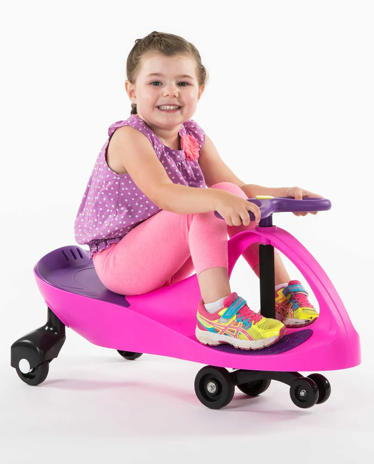 Studio shot illustrating the rider posture that activates the steering-driven propulsion mechanism.