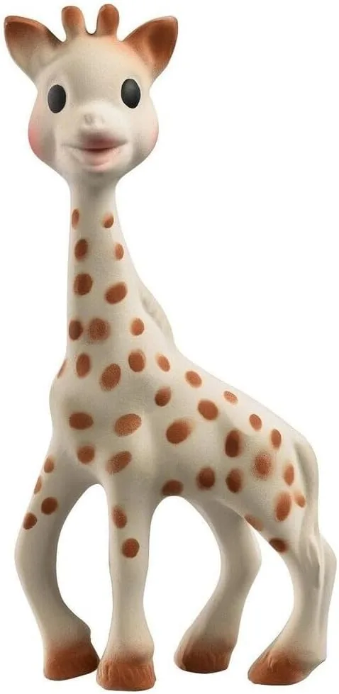 Studio portrait of the natural rubber teether, made from Hevea brasiliensis sap and food-grade paint