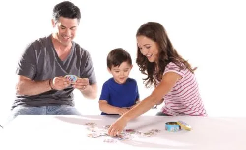 A family mid-round, the cross-generational play that makes the game's projective geometry feel like 