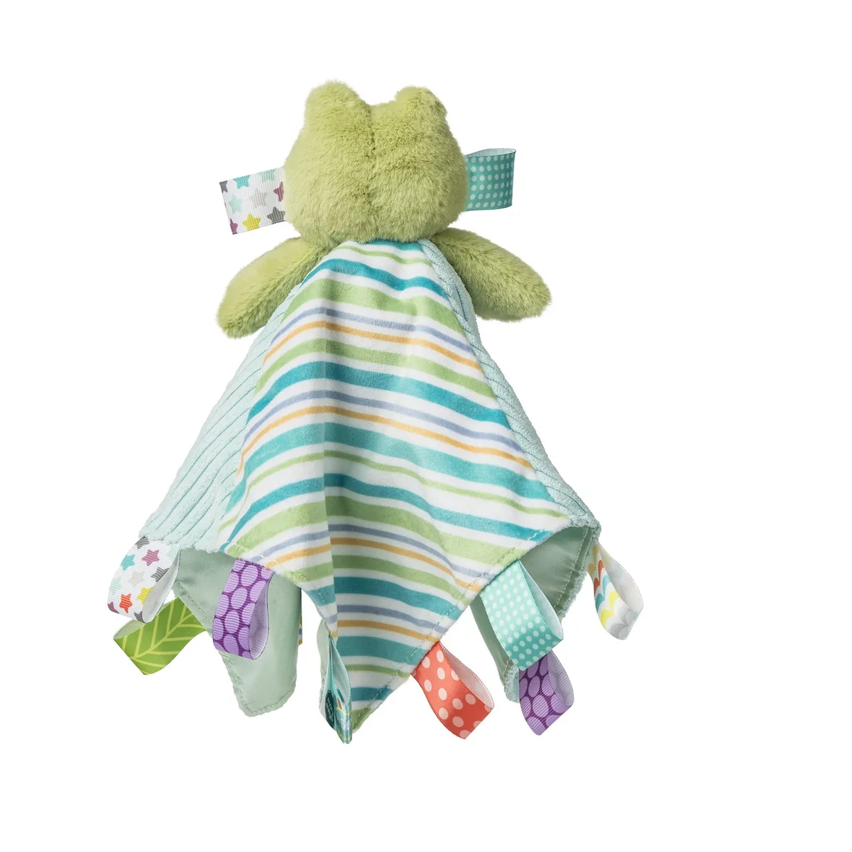 Close-up of the satin ribbons babies rub between fingers as self-soothing.