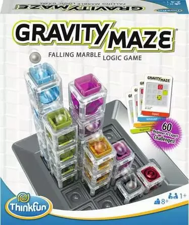 A close-up of the towers and marble that turn each puzzle into a spatial reasoning test.